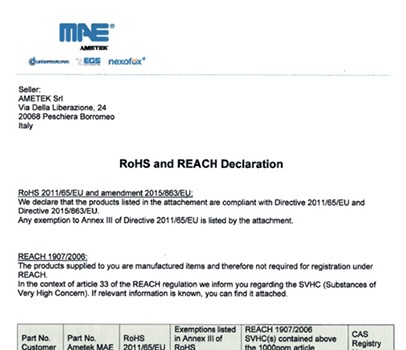 RoHS and Reach Certificate Cover Image